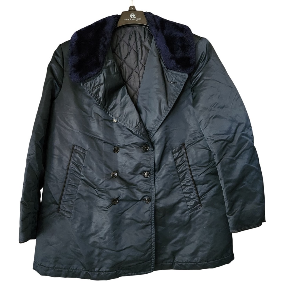 Vtg Brooks Tailors Dallas Faux Fur Collar Nylon Peacoat 48 Security Police Style